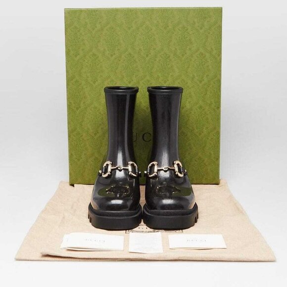 Gucci Black Rubber Horsebit Lug Sole Low Boots Size 10.5/41 - Picture 1 of 5